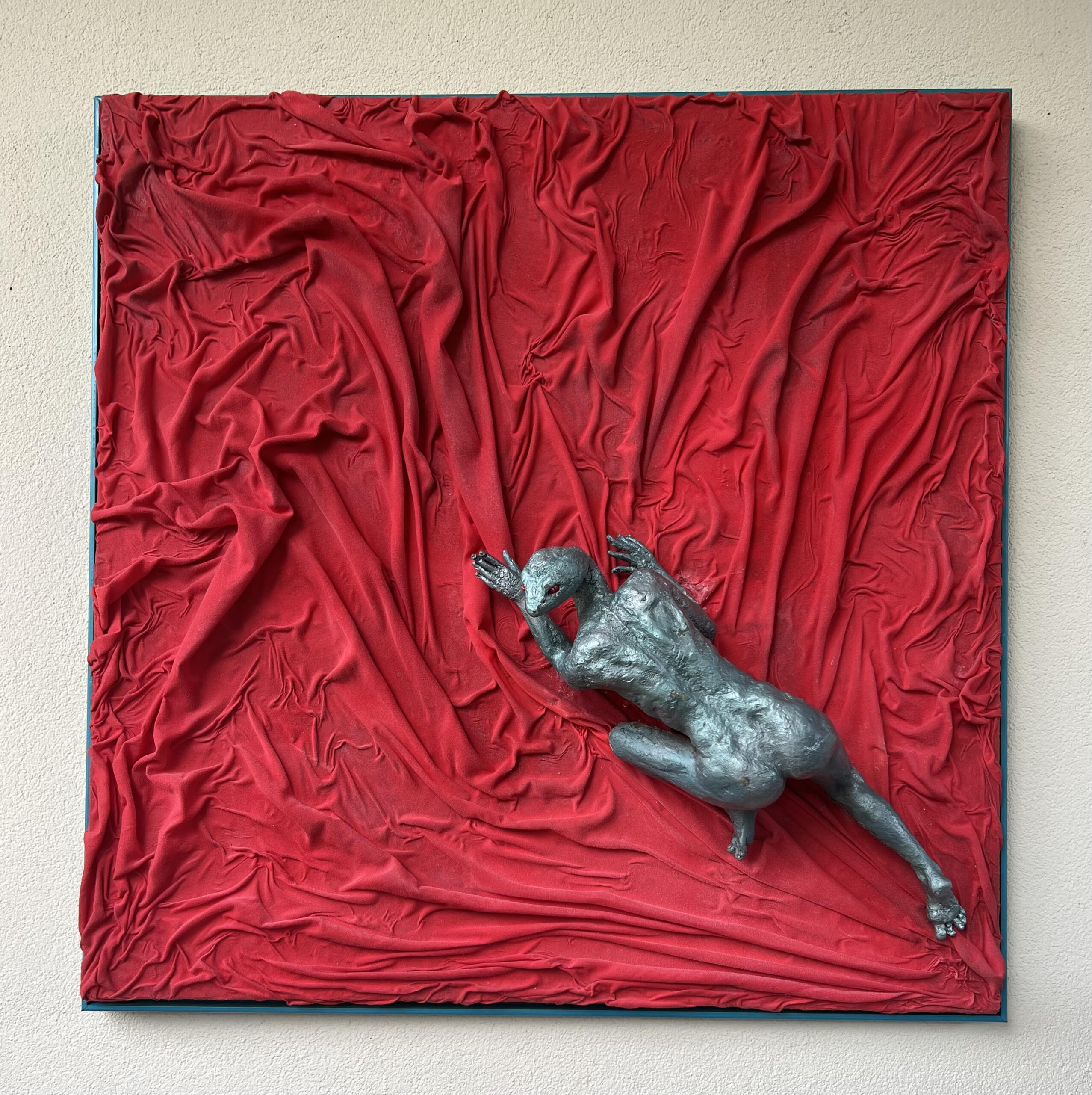 LIZARD WOMAN - 37 X 37 X 7  - fabric, resin