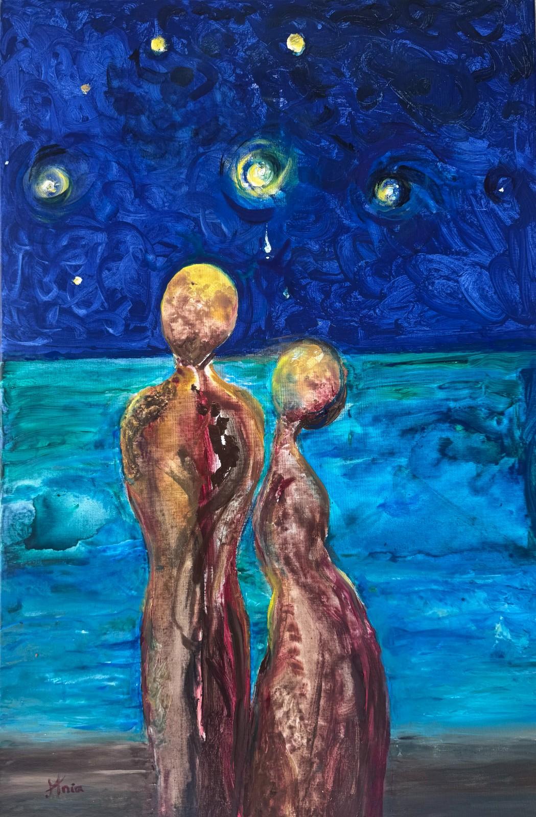 Starry Night On Our First Date - 24 W x 36H x 2 D inches, mixed media